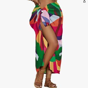 Bsubseach Women Sarong Swimsuit Coverups Long Pareo Bikini Wraps Skirt (OS)